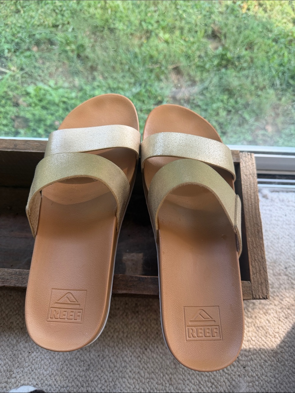 Reef Women's Metallic Gold Double-Strap Slide Sandals